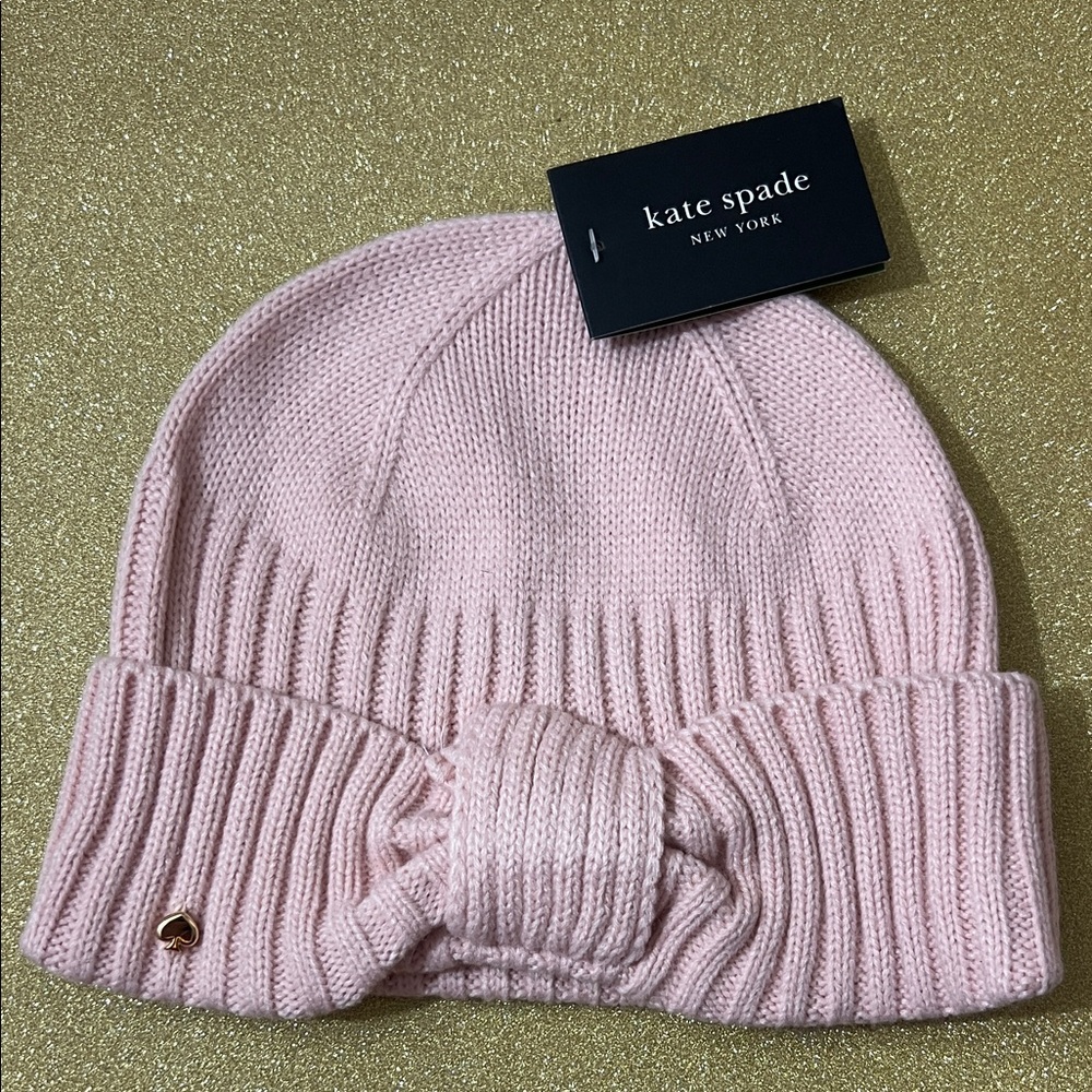 NWT kate spade Ribbed Pink Bow Knit Beanie